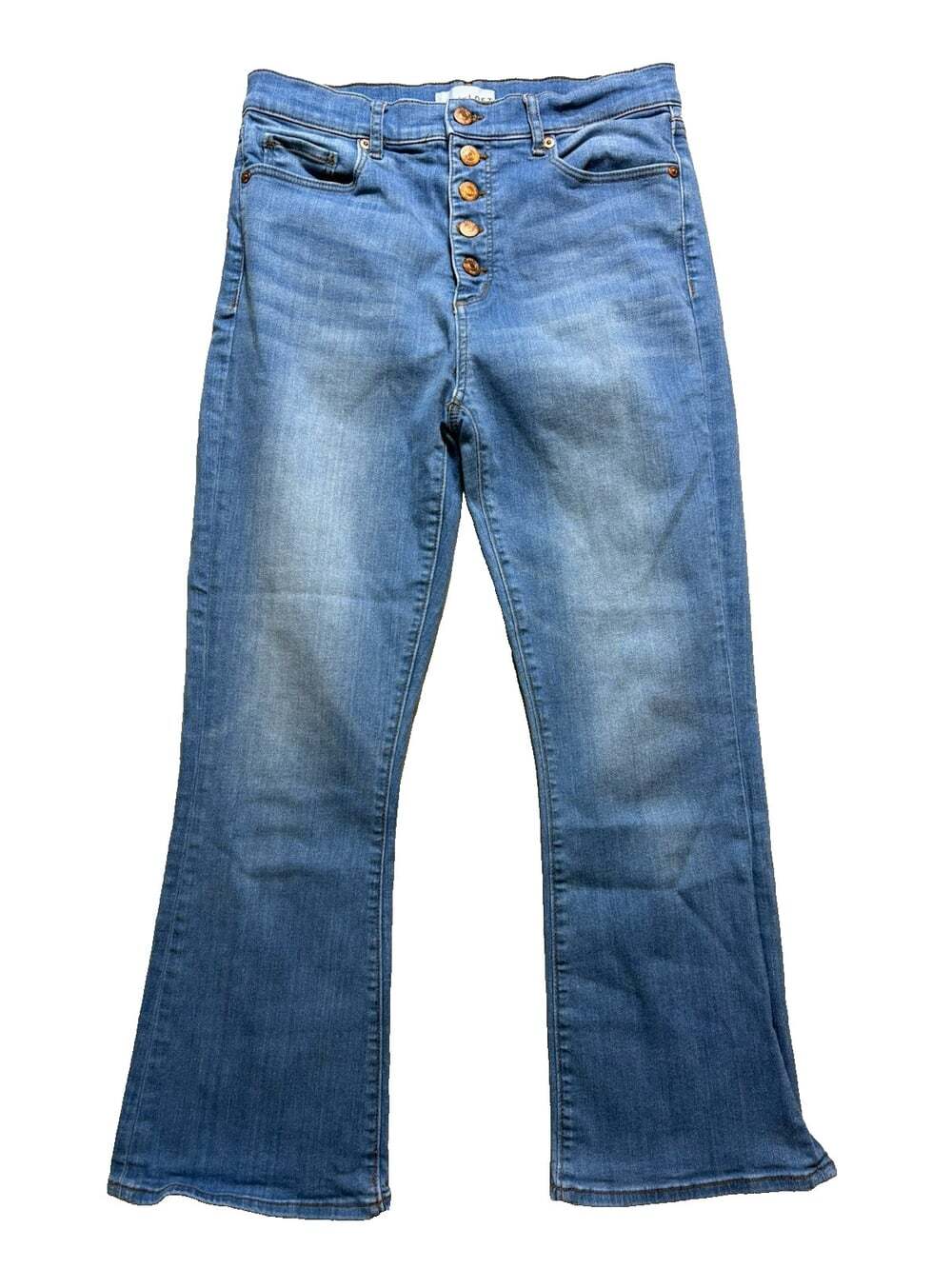 LOFT The Kick Crop Button Fly Front Denim Cropped Slight Flare Blue Jeans 27